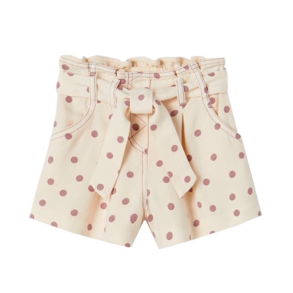 Zara kids, Ecru/purple, sash belt polka dot shorts , 18-24 M